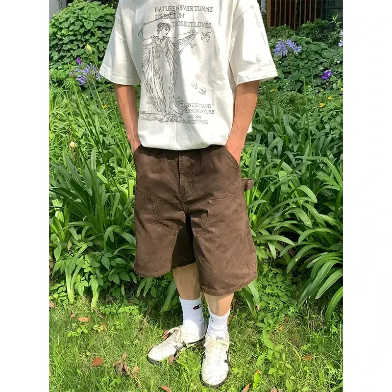 Vintage Washed Workwear Shorts Brown