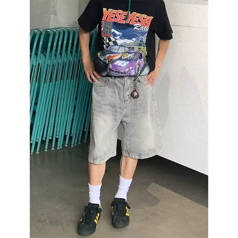 Vintage Clean Fit Washed Denim Shorts Gray