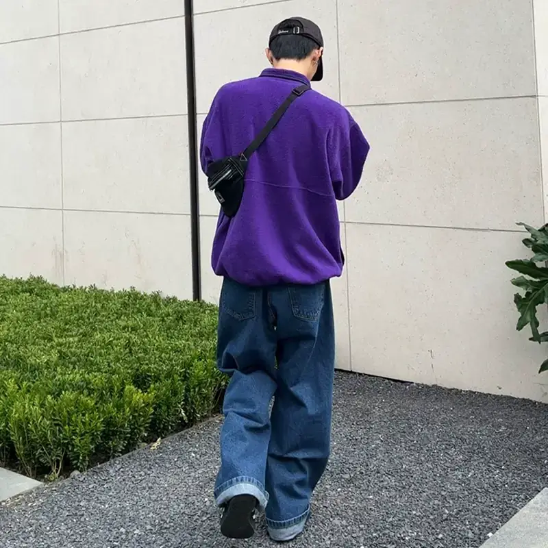 Dark  blue Loose Fit Streetwear Jeans