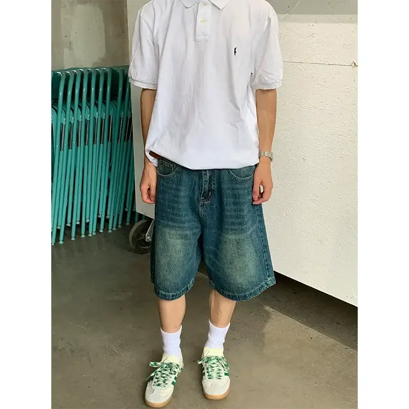 Vintage Clean Fit Washed Denim Shorts Dark blue